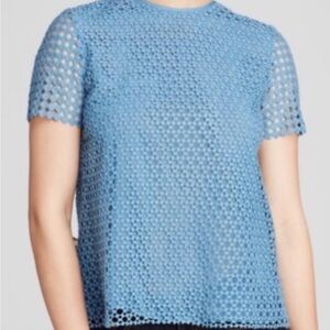 Tory Burch Short Sleeve Eyelet Top - Blue - size 10